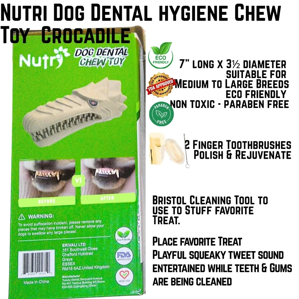 Dog Dental Hygiene Chew Toy With Squeak Medium Large Crocadile Reptile Alligator
